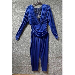 Vtg 80s Susan Roselli for Vijack Royal Blue Harem Jumpsuit Sequin V-Neck Small